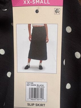 Aeropostale Black Midi Slip Skirt with White Polka Dots